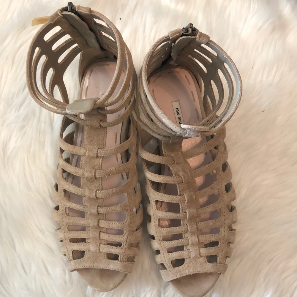 Miu Miu Tan Suede Gladiator Sandals - Picture 2 of 8